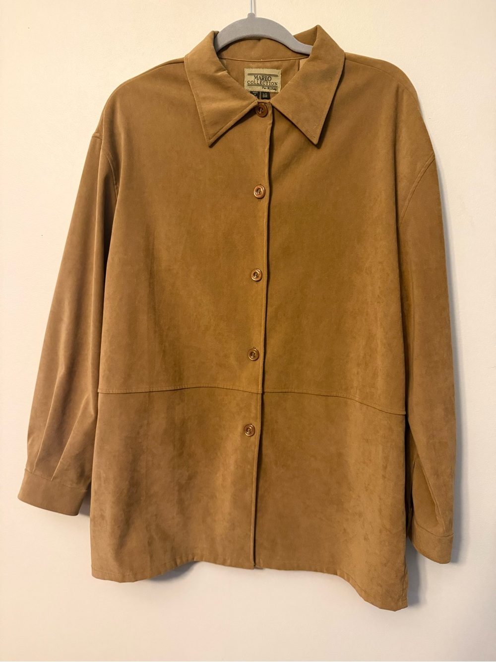 Faux Suede Button-Front Shirt Jacket in Camel